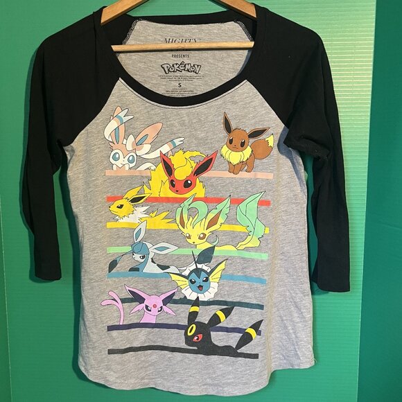 Pokémon Eevee Evolutions Baseball Tee Women’s Small Mighty Fine 3/4 Sleeve Ragla - Picture 3 of 3